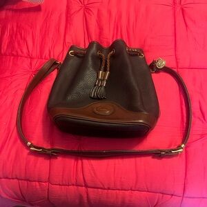 Dooney & Bourke Brown and Gold Pebbled Leather Shoulder Bag